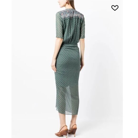 NWT Veronica Beard Mariposa Midi Dress Patterned Sea Glass Green Multi Size 0 - Picture 7 of 16
